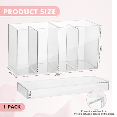 Image of 4 Compartment Acrylic Makeup Organizer with Lid - Clear Cosmetic Storage Box with 4 Trays for Eyelash, Mascara, Brushes, Cotton Balls, Bathroom & Office Use