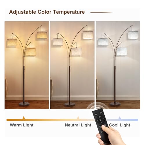Image of 3 Light Arc Floor Lamps for Living Room, 2400LM Super Bright Floor Lamp with Remote Control, 80 inch Tall Floor Lamps with Stepless Dimmable, Mid Century Tree Floor Lamp for Bedroom, Office