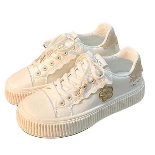 Floral Decor Platform Shoes Fashion Chunky Sneakers for Women Trendy Casual Aesthetic White Shoes Low Top