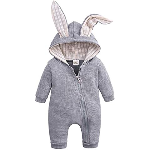 Happy Cherry Baby Cute Sleepsuit Bunny Ear Hood Jumpsuit Cotton Romper Grey 3-6 Months Cover