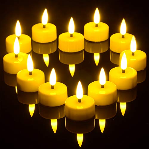 Ymenow - Velas de t con temporizador, 12 unidades, pilas LED, sin llama, con temporizador de 6 horas y mechas realistas para el hogar, bodas, festivales, San Valentn, fiestas, decoracin