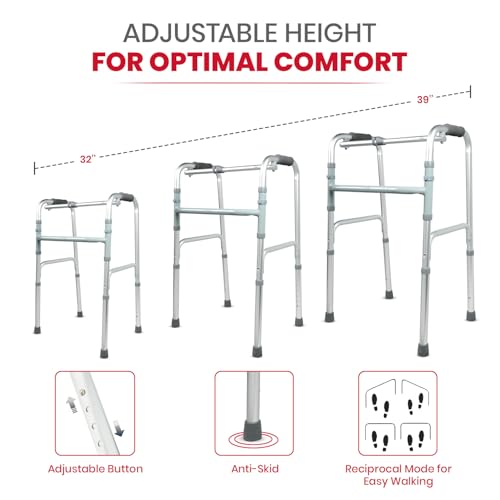 Image of AGEasy (Max Group) Walker for Senior Citizens | Adjustable Height Adult Walker for Patients | Lightweight & Sturdy Walking Stand for Old People | Foldable Walking Aid for Men & Women (Silver)