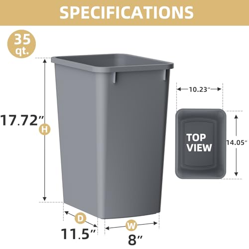 ROOMTEC Lightweight and Durable Slim Trash Can, Wastebaskets for Office, Workspace, Kitchen, Bathroom