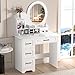 Haibinsuo Lighted Makeup Vanity Desk, Large Bedroom Dressing Table with Adjustable LED Mirror, Vanity Desk with Storage Shelves and 4 Drawers, Makeup Station for Organized Beauty Routine (A)
