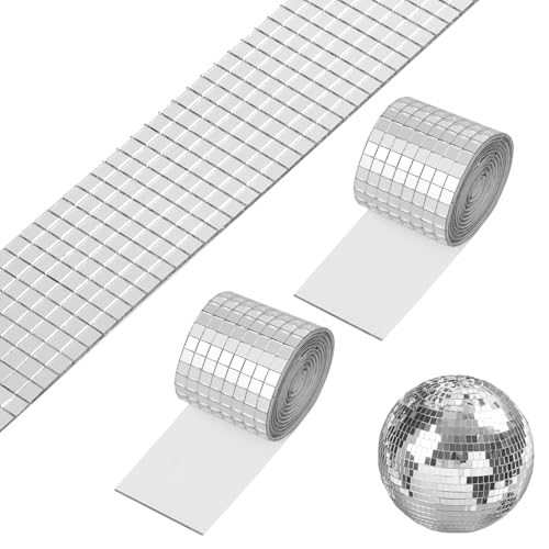 3200 Stück 5 x 5 mm Mosaikfliesen Spiegelfliesen Selbstklebend Discokugel Klebestreifen Für DIY Discokugel (2Rolle, Silber)