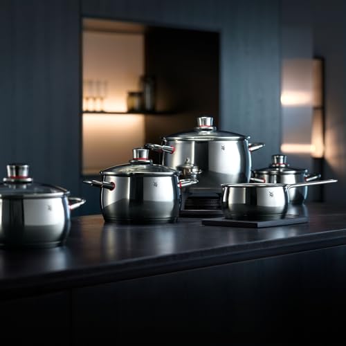 Foto von WMF Quality One Topfset Induktion 5-teilig, Kochtopf Set mit Glasdeckel, Cromargan Edelstahl poliert, Induktions Töpfe Set unbeschichtet, Dampföffnung, für alle Herdarten geeignet