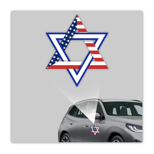 (2 Pcs) Star of David American Flag Bumper Sticker Patriotic Jewish Symbol USA Pride UV DTF Decal Design for Car Window Laptop Wall Waterproof Removable Decoration 5 x 4.44 Inches
