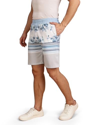 Image of BULLMER Regular Fit Cotton Blend Summer Shorts for Men - Pack of 1 | Printed Shorts for Men Grey