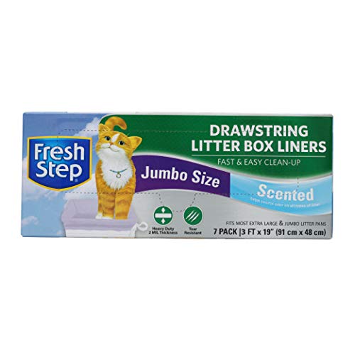 Fresh Step Drawstring Cat Litter Box Liners, Scented, Jumbo Size, 36" X 19" - 7 Count Per Box, 36 Boxes, Kitty Litter Bags, Cat Litter Liners For All Cats To Keep Your Home Clean #TOP1