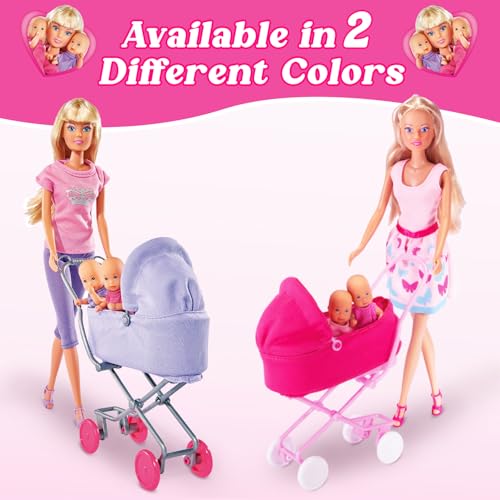 Image of Steffi Love Sunshine Twins| Pretend Play Set with Baby Stroll and Adorable Twin Babies| Safe 16+Baby Accessories| Adorable Role Play Set for Girls Age 3+ (White & Pink)