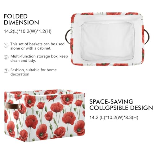 Image of Aslsiy Storage Basket Poppy Field Flower (5) Nursery Bins Baby Canvas Box Clothes Shelf Basket Laundry Hampers 2 Pcs