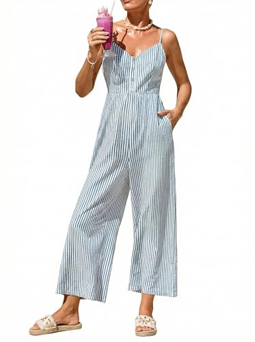 Image of CUPSHE Womens Summer Jumpsuit Backless Adjustable Spaghetti Strap Wide Leg Dressy Business Workout Jumpsuit with Pockets