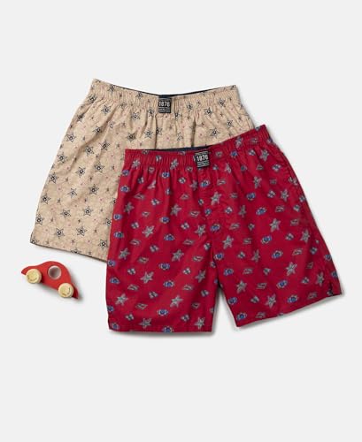 Image of Jockey UB08 Boy's Super Combed Mercerized Cotton Woven Fabric Printed Boxer Shorts with Side Pockets (Pack of 2)