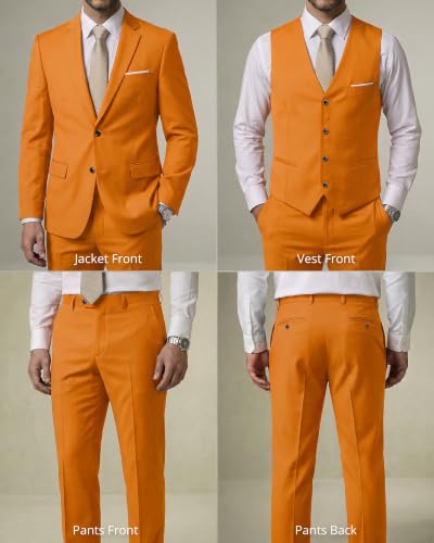 Image of YND Men's 3 Piece Suit with Tie, Solid Color Slim Fit Jacket Vest and Pants