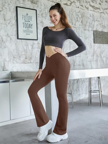 Image of Flare Leggings for Women with Pockets 2pack High Waisted Crossover Flare Leggings Bootcut Yoga Pants