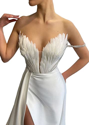 ORANDESIGNE Robes de Soirée en Plumes Femme Robe Longue sans Manches élégante Dos Nu Fendue Couleur Unie Sexy Cocktail Robe de Sol Soirée Longue Mariage...