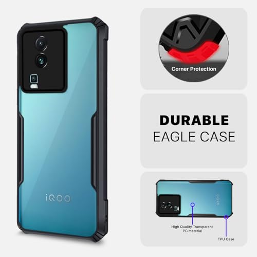 Image of Outlouders Back Cover for iQOO Neo 7 5G | Ultra Hybrid Transparent | Full Camera Protection | Raised Edge | Crystal Clear Bumper Case(Black)