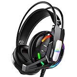 Ant Esports H525 Pro RGB Gaming Headset Gaming Over Ear Wired Headphones with Mic| 2 * 3.5MM Jack + USB for RGB Light |50 MM Drivers | Compatible with PC/ PS4/Xbox One/Nintendo/Mobile_Black
