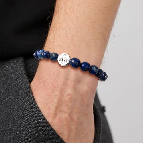 Pulsera Masonic para hombre con piedras naturales miniatura 3