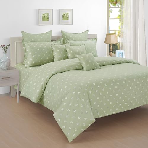 Image of Swayam Zinnia Collection Premium Mercerized Pure Cotton 250TC Geometric Print King Bedsheet with 2 Pillow Covers - Green