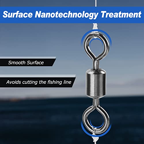 Goture Fishing Swivels Barrel Swivels, Rolling Barrel Swivels For Fishing, Stainless Steel Swivels, Hook Line Snap Connector Swivels Fishing Tackle Freshwater Saltwater, 162Lb To 1323Lb(Pack Of 100) #TOP6
