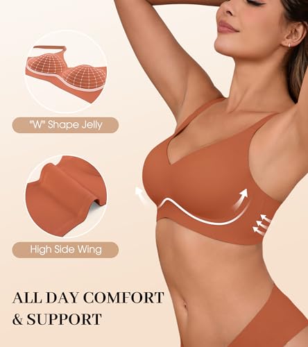Image of DEANGELMON Seamless Bras for Women No Underwire Comfortable Push Up Bra V Neck Wireless Bralette Full Coverage Wire Free