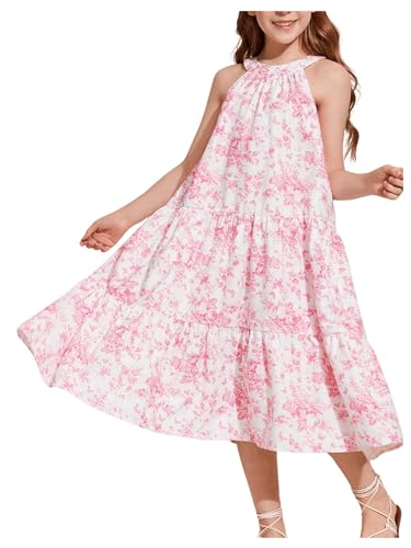 Verdusa Girl's Floral Print Halter Dress Tiered Sleeveless Long Flowy Dresses