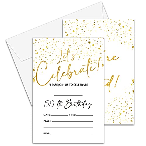 Tarjetas de invitación de 50 cumpleaños para fiestas elegantes con confeti dorado D13