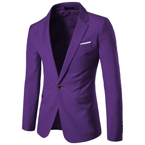 UNINUKOO Mens Sport Coat Slim Fit Suit Blazer Jacket One Button Lightweight for Casual Business US Size 38 Purple
