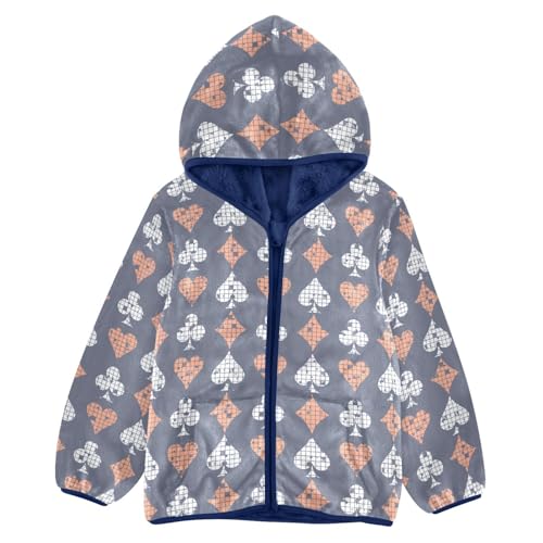 Poker Toddler Fleece Jacket Baby Boys Hooded Zipper Long Sleeve Thick Warm Outerwear 3-10 Years
