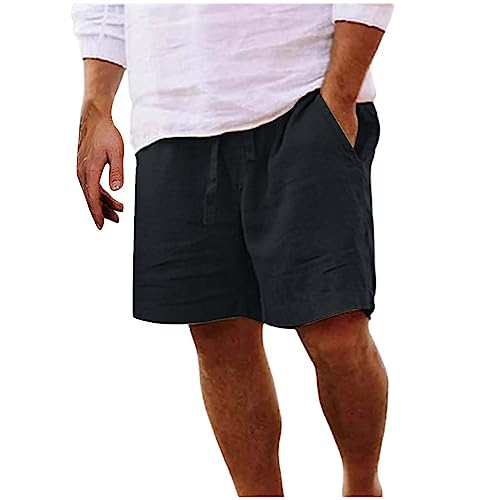 Pantalones Cortos Hombre Verano Casual Algodón y Lino Cómodo Bermudas Shorts Suave Ligero Deporte con Cordon Cintura Elástica Pantalones Cortos Chinos Suelto Tallas Grandes Short con Bolsillo Running
