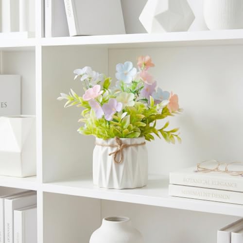 Image of Dekorly Artificial Lavender Plant in White Pot, 18cm - Realistic Faux Flower Arrangement for Home & Office Decor (Set of 1) (1, Jasmin Flower)