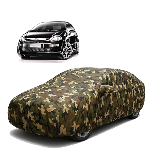 Image of Sulfar 100% Waterproof Car Body Cover Compatible with Mirror for Fiat Punto Evo with Long Lasting Durable Material (Triple Stitched, Full Bottom Elastic, Camouflage Army)