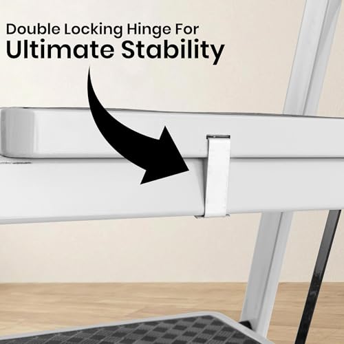 Image of White 7 Step Ladder for Home Use with Built-in Tool Tray | Heavy Duty D Shape Rods | Ultra Large Platform | Wide Rubber Feet | 150Kg Capacity Foldable Ladder - 7 Years Warranty