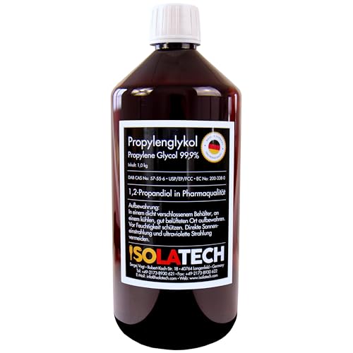 ISOLATECH Propylenglykol 1L 99 9% Pharmaqualität | Für Lebensmittel & Kosmetik | Farblos Geruchlos | 1 2 Propandiol | Hergestellt in Deutschland