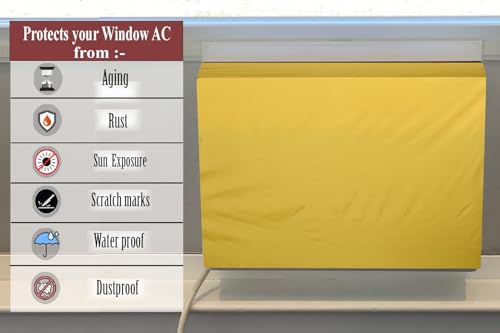 Image of The Furnishing Tree Elastic fit waterproof Polyester window ac cover compatible for Blue Star 2 Ton WFD324E Dustproof cover for inner and outer section, Yellow