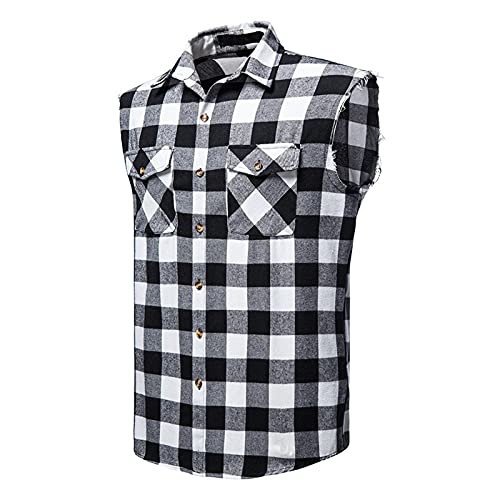Herren Checkshirt Sleeveless Hemd Kariert Ärmellose Hemden Regular fit...