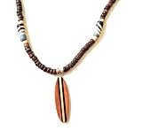 Surfboard Pendant Necklace with Dyed Coco Beads, 18 Inches