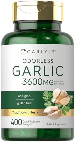 Carlyle Odorless Garlic Softgels 3600 mg | 400 Count | Allium Sativum Bulb | Non GMO, Gluten Free Supplement