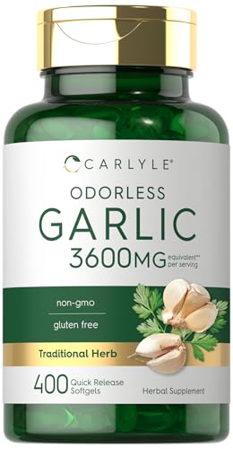 Carlyle Odorless Garlic Softgels 3600 mg | 400 Count | Allium Sativum Bulb | Non GMO, Gluten Free Supplement