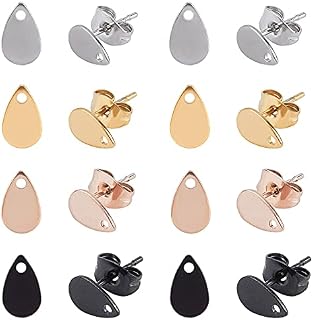 UNICRAFTALE about 32pcs 4 Colors Teardrop Stud Earring Findings 0.7mm Pin Stainless Steel Stud Earring with Loop Teardrop Earring Posts for Women Earring DIY Jewelry Making