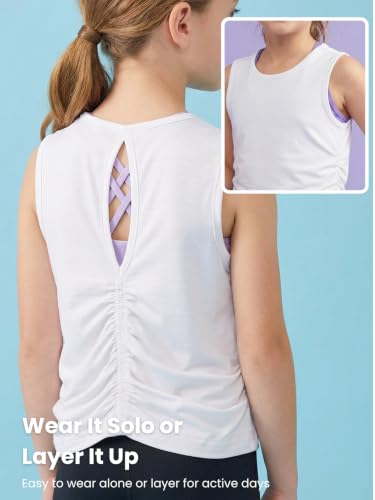 Image of WELAKEN Girls' Athletic Tank Top - Mesh Open Back Sleeveless Sports Shirt for Active Kids
