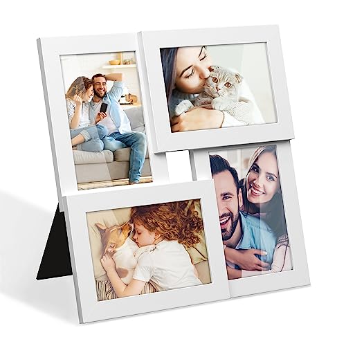 SONGMICS 4x6 Collage Picture Frames, Family Photo Collage Frame Set of 4 for Wall Decor, Glass Front, Wall Hanging or Tabletop, Cloud White URPF25WTV1