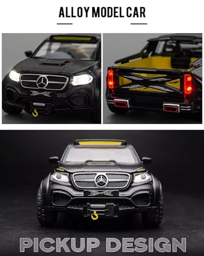Image of Invite 1:28 Mrcedes Benz X-Class 6 * 6 Wheel Diecast Metal Pull Back Car - 4 Openable Doors with Sound & Light | Perfect Toy Decoration & Gift for Kids【Black-Color】