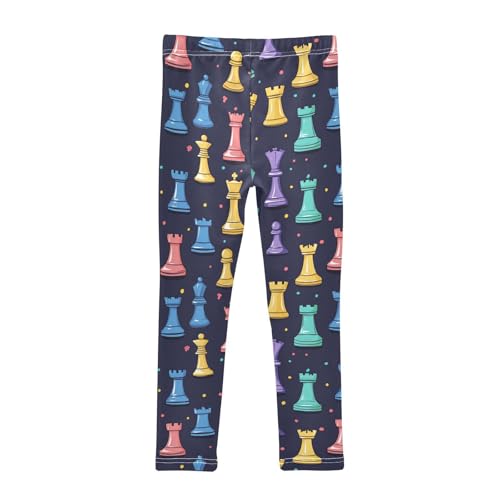 Wusikd Colorful Chess Pieces Girls' Leggings Toddler Doodles Blue Kids Yoga Pants Dance Active Tights 4T2
