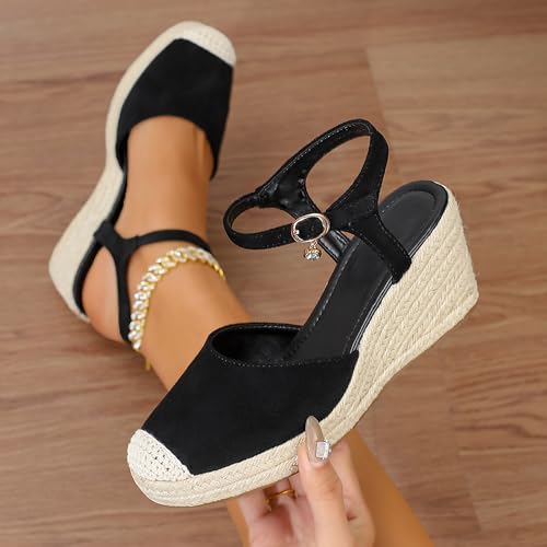 Image of Womens Espadrilles Sandals, Closed Toe Platform for Women Ankle Strap Casual Comfortable Wedge Sandals