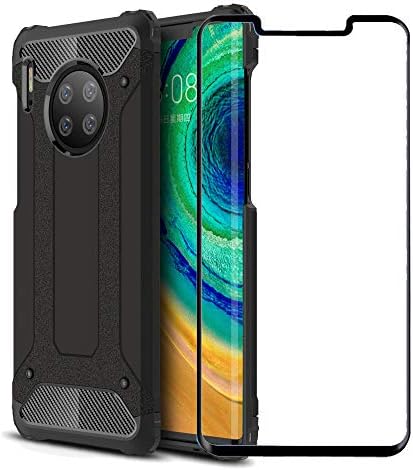 FaDream for Huawei Mate 30 Pro Case, 2 in 1 Shockproof Dual Layer Heavy Duty Protective Cover with Tempered Glass Screen Protector for Huawei Mate 30 Pro(Black)