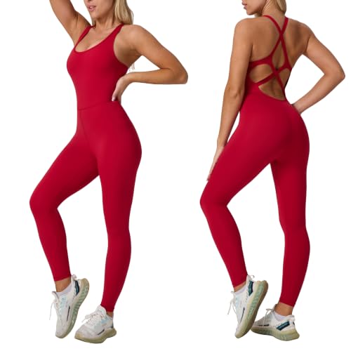 Image of LOVESOFT Workout Jumpsuits for Women Sleevesless Bodycon Backless Unitard