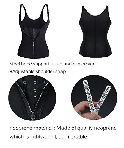 Gainkee Clip And Zip Waist Trainer Corset Women Neoprene Workout Sweat Vest Body Shaper (X-Small, Vest) Black #TOP6