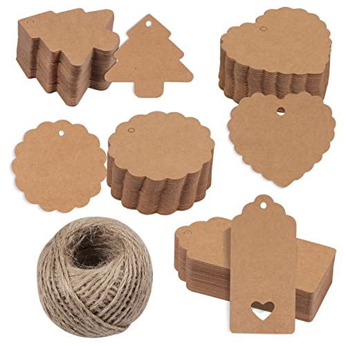 200Pcs Kraftpapier Tags mit 30 Meter Natürliche Jute Twine, Handwerk Geschenke Tags Etiketten Treats Tags für DIY und Handwerk, Konservengläser und Party Gefälligkeiten Cover